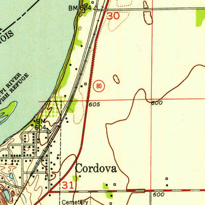 United States Geological Survey Cordova, IL-IA (1952, 24000-Scale) digital map