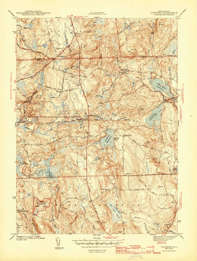 United States Geological Survey Coventry Center, RI (1943, 31680-Scale) digital map