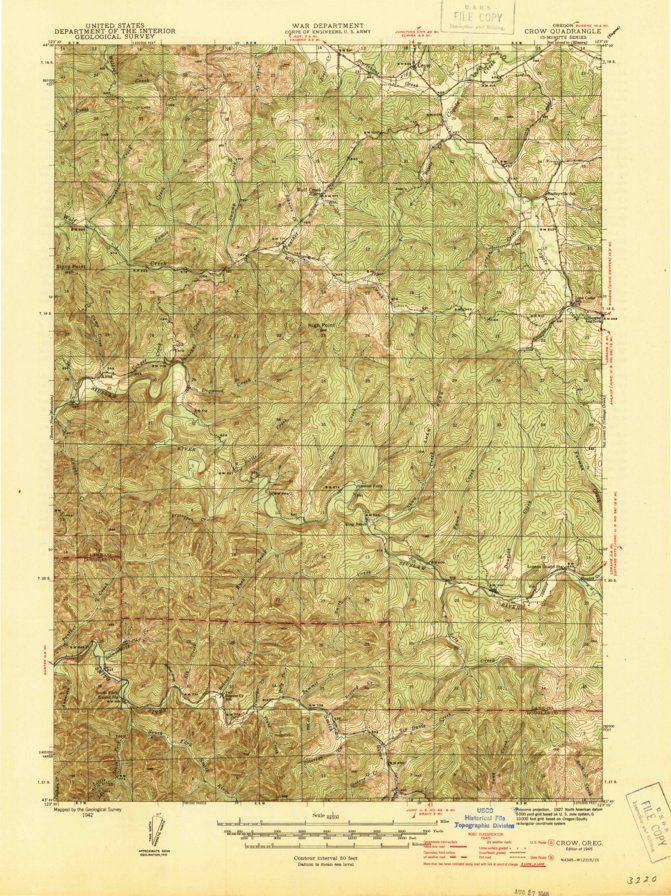 Crow, OR (1945, 62500-Scale) Map by United States Geological Survey ...