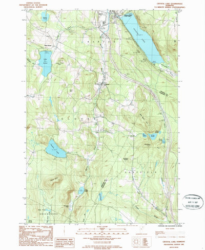 United States Geological Survey Crystal Lake, VT (1986, 24000-Scale) digital map