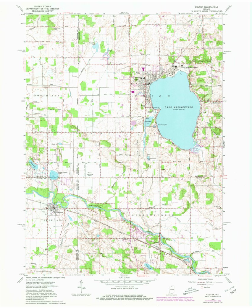 Culver, IN (1962, 24000-Scale) Map by United States Geological Survey ...