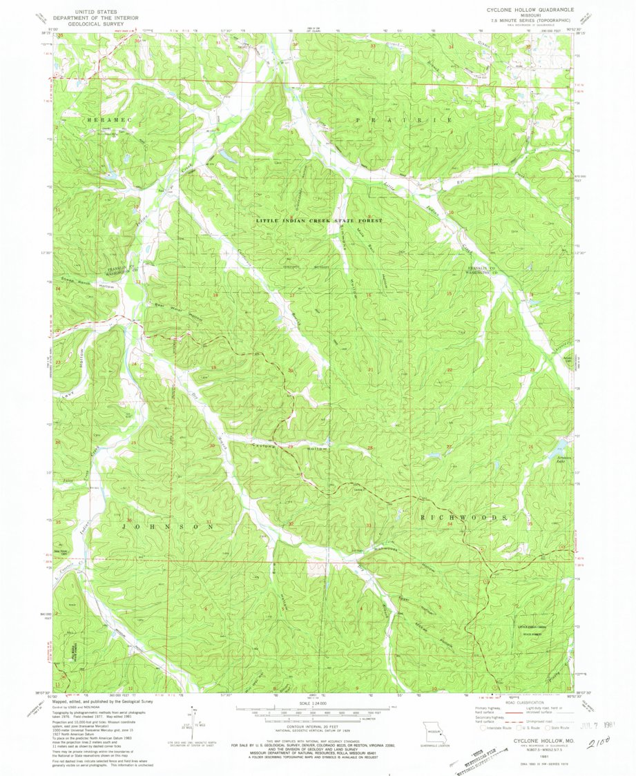 Cyclone Hollow, MO (1981, 24000-Scale) Map by United States Geological ...