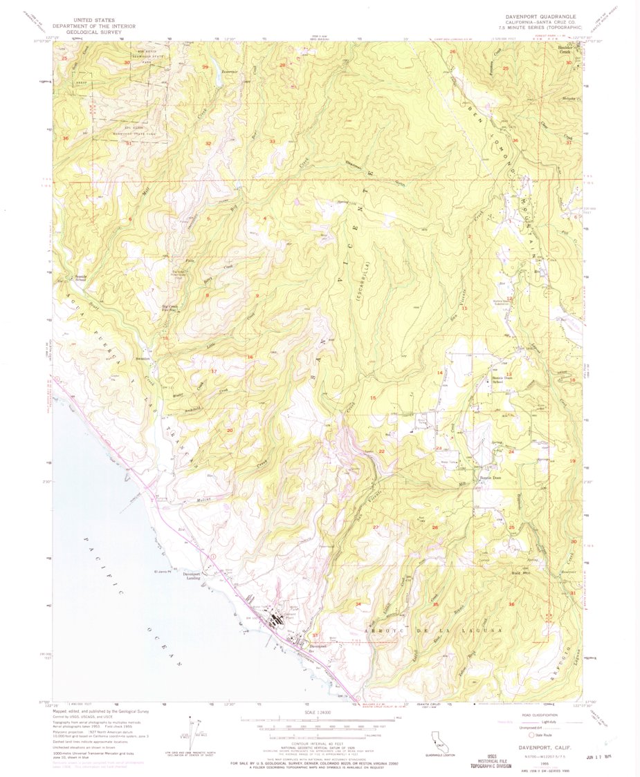 Davenport, CA (1955, 24000-Scale) Map by United States Geological ...