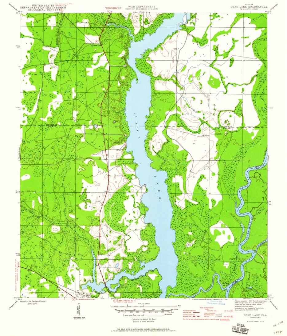 Dead Lakes, FL (1945, 24000-Scale) Map by United States Geological