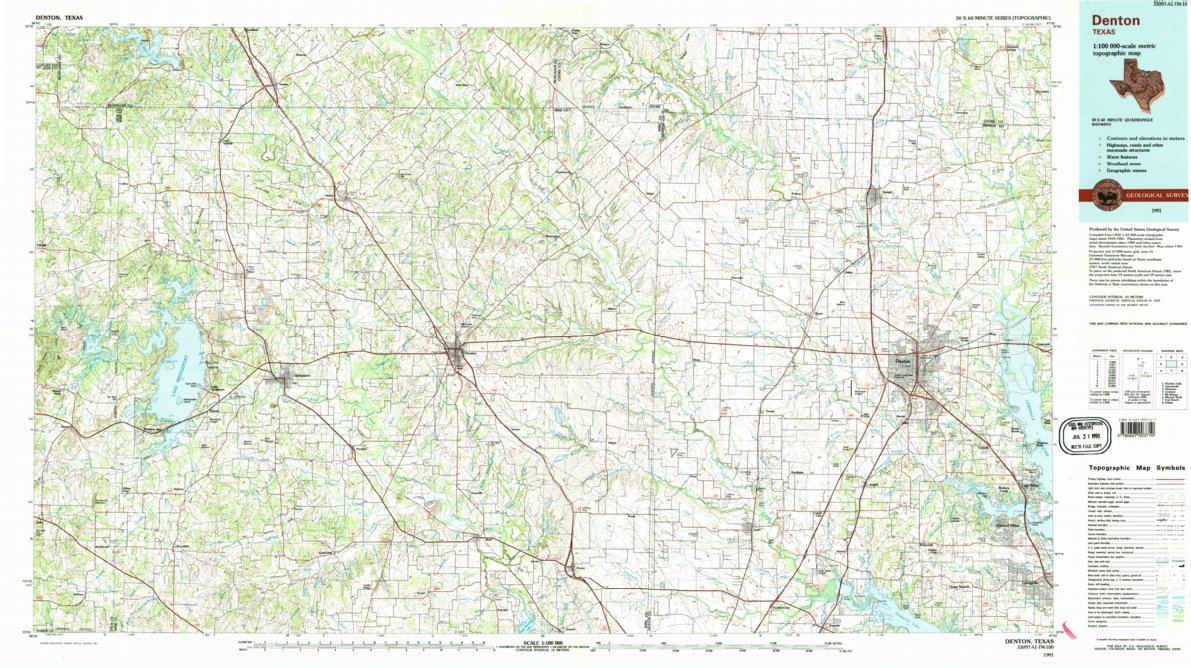 Denton, TX (1991, 100000Scale) Map by United States Geological Survey