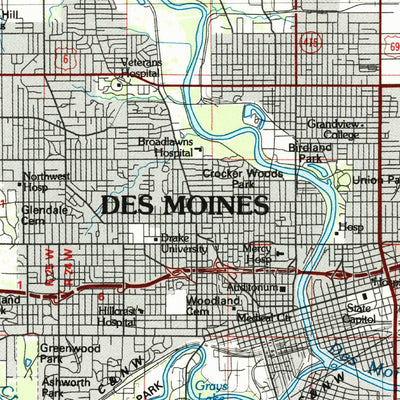 United States Geological Survey Des Moines, IA (1984, 100000-Scale) digital map