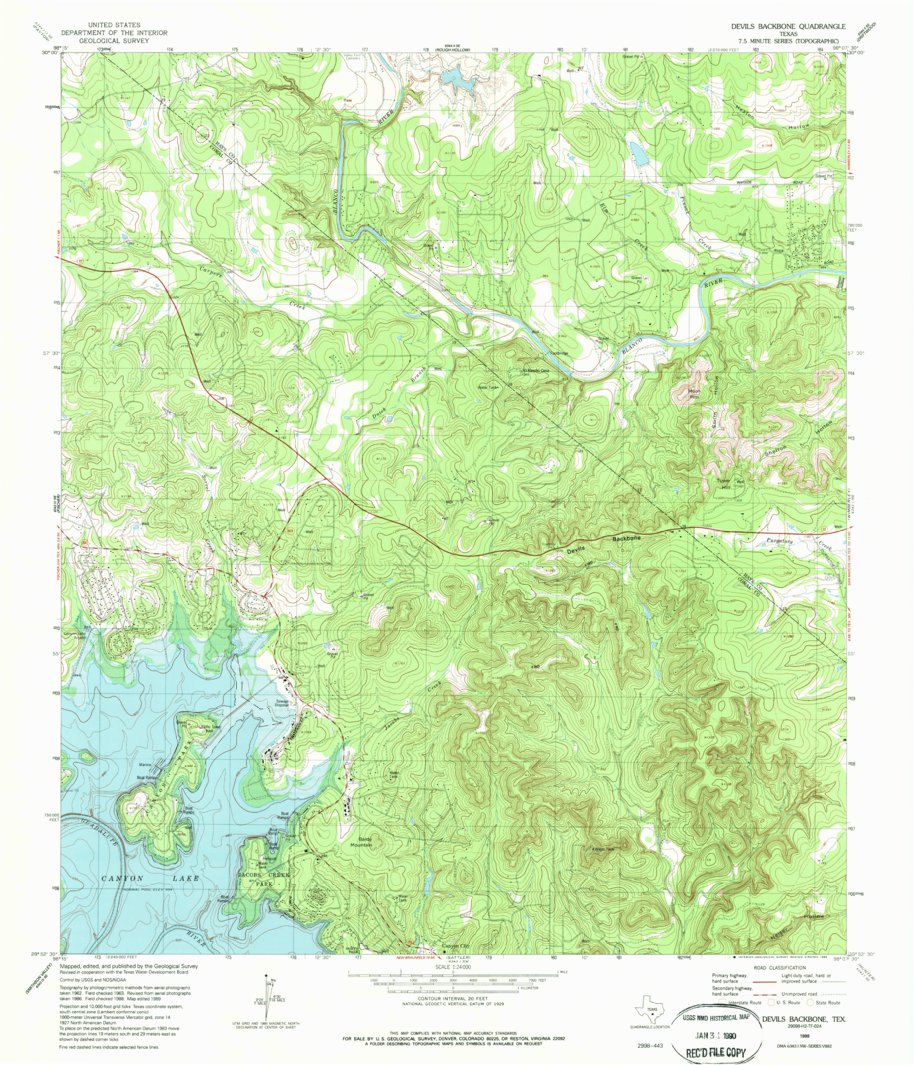 Devils Backbone TX 1989 24000 Scale - United States Geological Survey Devils Backbone Tx 1989 24000 Scale Digital Map 37053134930076 
