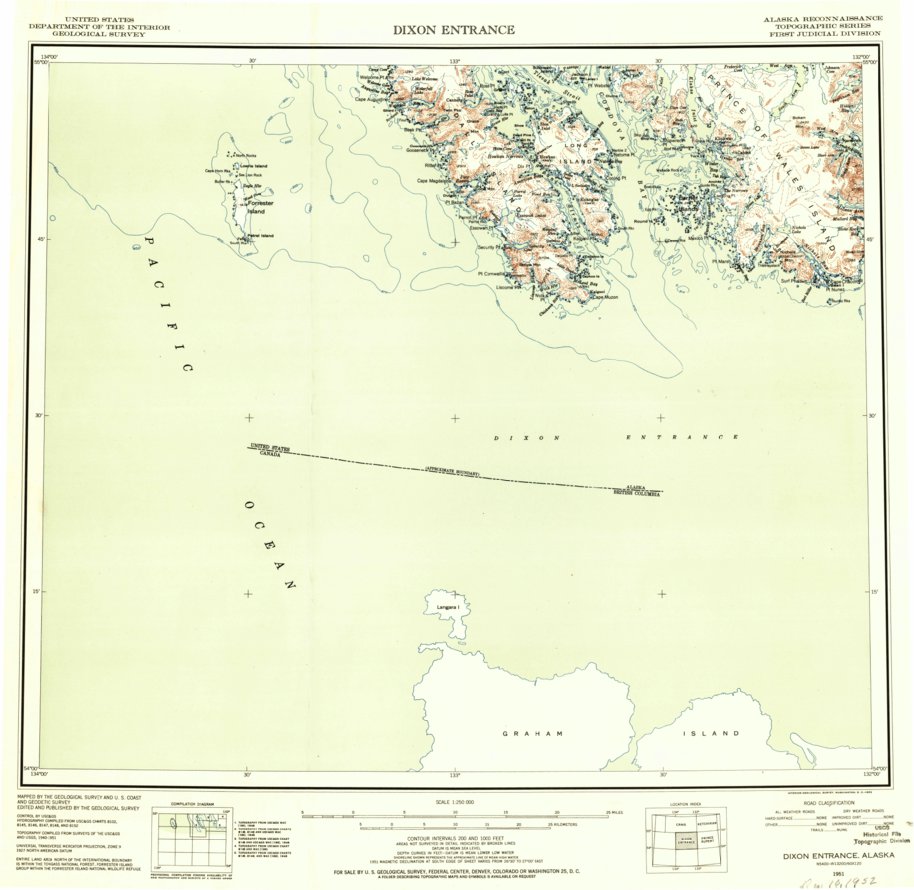 Dixon Entrance, AK (1951, 250000-Scale) Map by United States Geological ...