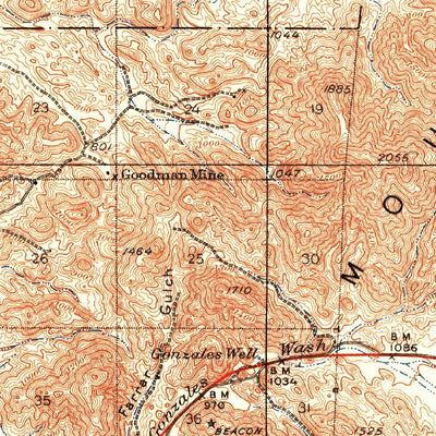 United States Geological Survey Dome Rock Mountains, AZ-CA (1933, 62500-Scale) digital map