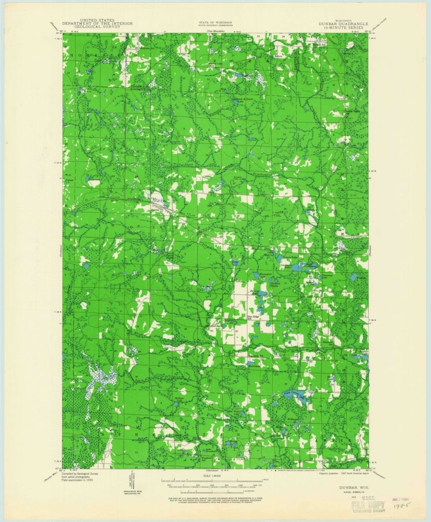 Dunbar, WI (1939, 48000-Scale) Map by United States Geological Survey ...