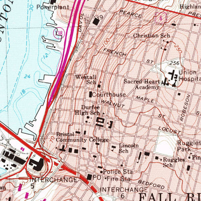 United States Geological Survey Fall River, MA-RI (1967, 24000-Scale) digital map