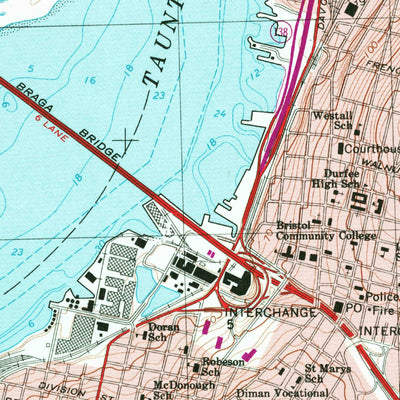 United States Geological Survey Fall River, MA-RI (1967, 25000-Scale) digital map