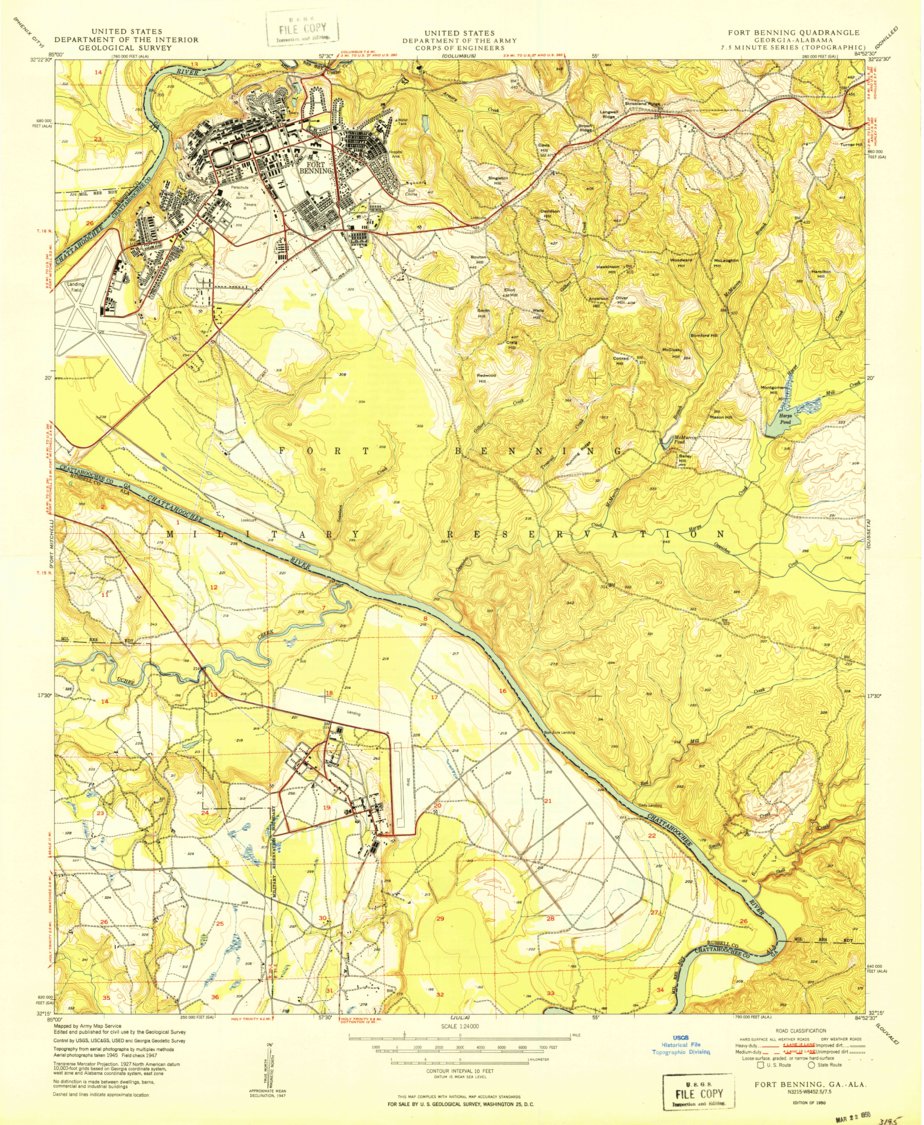Red Diamond Map Fort Benning, GA-AL (1950, 24000-Scale) Map by United States Geological ...