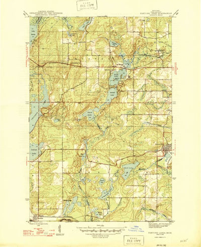 United States Geological Survey Fortune Lakes, MI-WI (1946, 31680-Scale) digital map