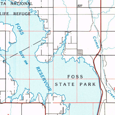 United States Geological Survey Foss Reservoir, OK-TX (1984, 100000-Scale) digital map