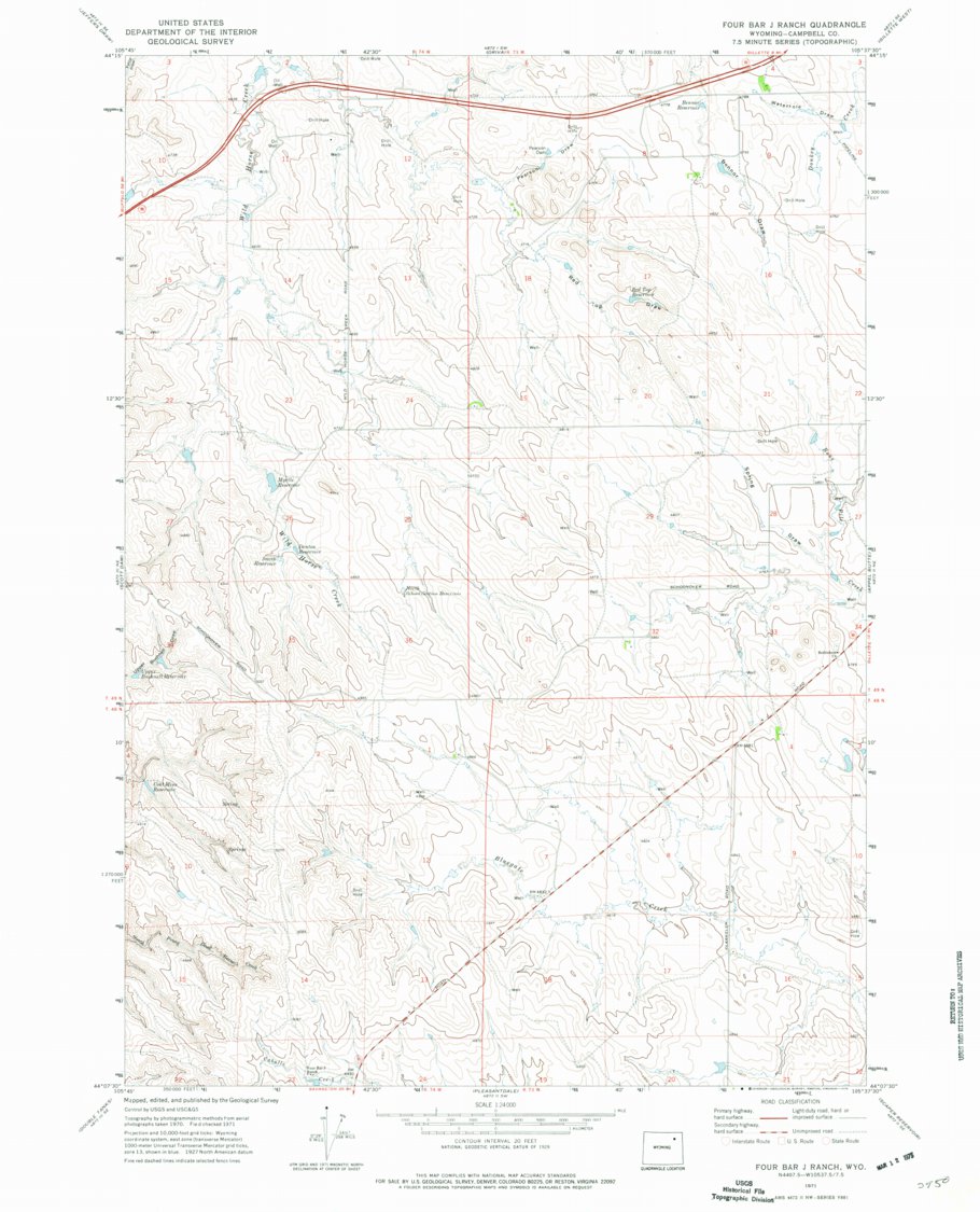 Four Bar J Ranch, WY (1971, 24000-Scale) Map by United States ...