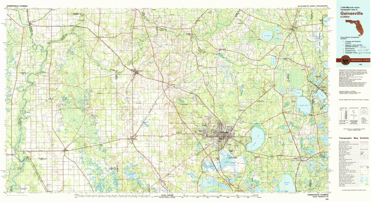 1981 Map Gainesville, FL (1981, 100000-Scale) Map by United States Geological ...