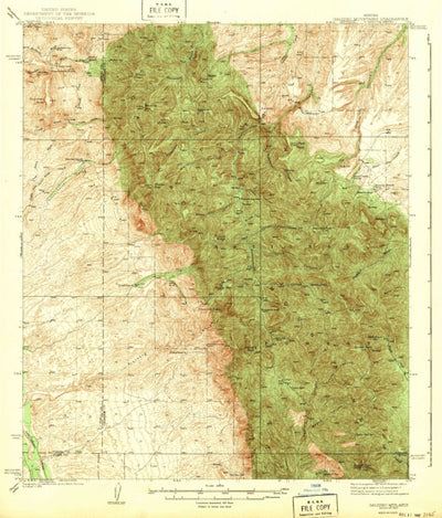 United States Geological Survey Galiuro Mountains, AZ (1943, 62500-Scale) digital map