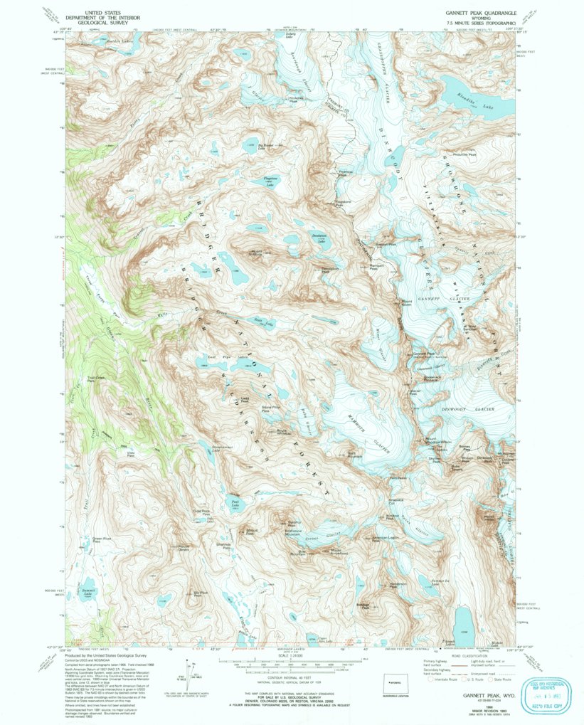 Gannett Peak WY 1968 24000 Scale - United States Geological Survey Gannett Peak Wy 1968 24000 Scale Digital Map 37055102419100 