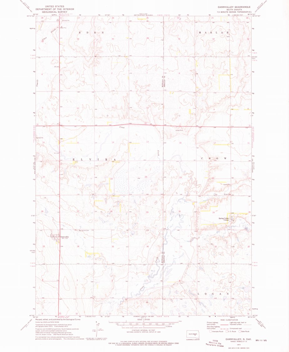 Gannvalley, SD (1973, 24000-Scale) Map by United States Geological ...