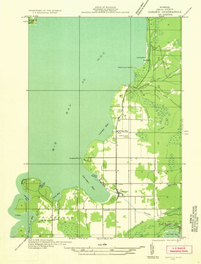 United States Geological Survey Garden, MI (1932, 31680-Scale) digital map