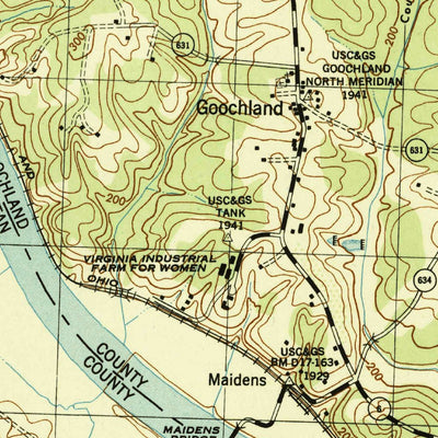 United States Geological Survey Goochland, VA (1943, 31680-Scale) digital map