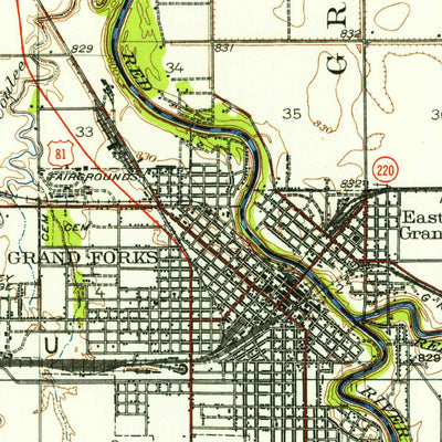 United States Geological Survey Grand Forks, ND-MN (1934, 62500-Scale) digital map