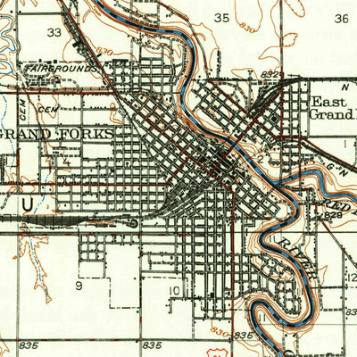 United States Geological Survey Grand Forks, ND-MN (1938, 62500-Scale) digital map
