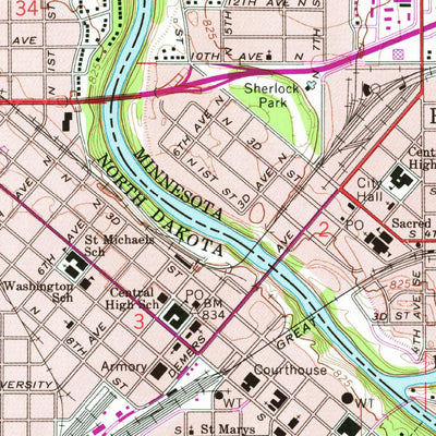 United States Geological Survey Grand Forks, ND-MN (1963, 24000-Scale) digital map