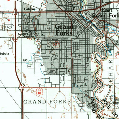 United States Geological Survey Grand Forks, ND-MN (1985, 100000-Scale) digital map