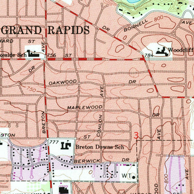 United States Geological Survey Grand Rapids East, MI (1967, 24000-Scale) digital map