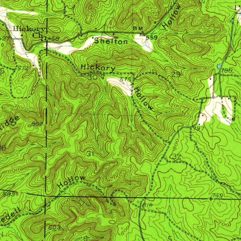 Grandin, MO (1944, 62500Scale) Map by United States Geological Survey