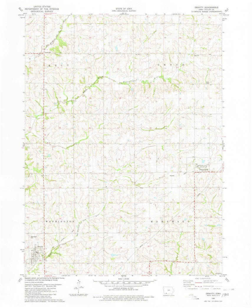 Gravity, IA (1980, 24000Scale) Map by United States Geological Survey
