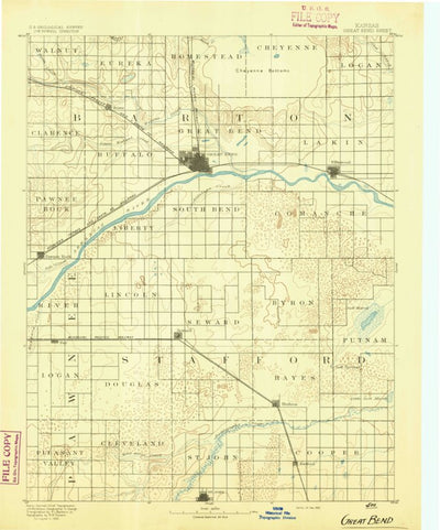 United States Geological Survey Great Bend, KS (1893, 125000-Scale) digital map