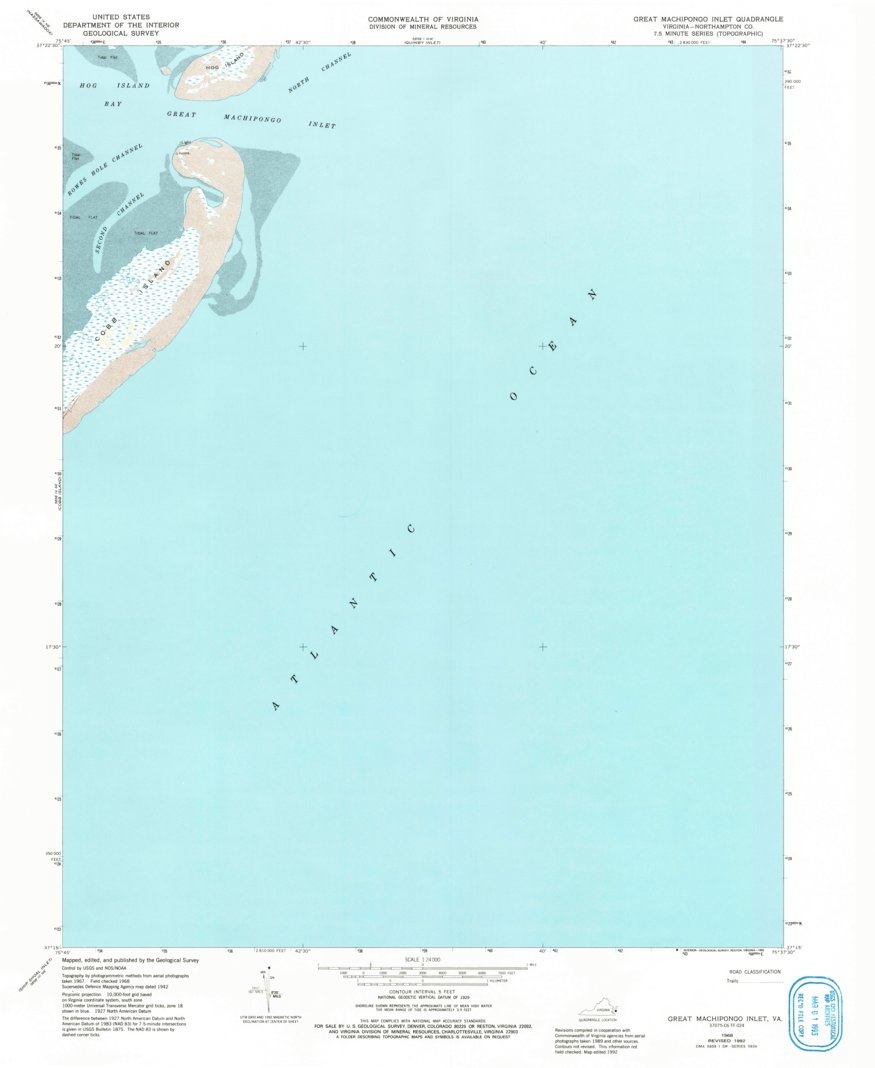Great Machipongo Inlet, VA (1968, 24000-Scale) Map by United States ...