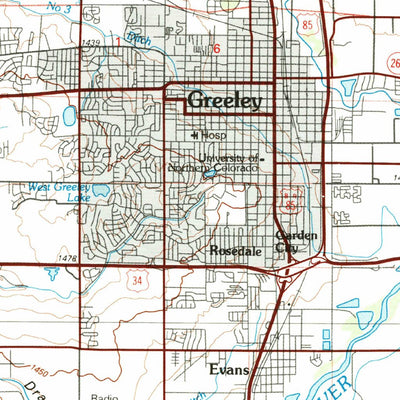 United States Geological Survey Greeley, CO (1982, 100000-Scale) digital map