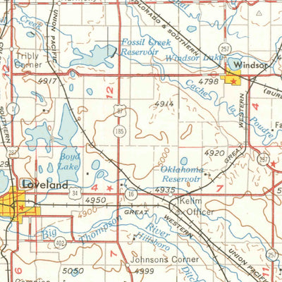 United States Geological Survey Greeley, CO-WY (1961, 250000-Scale) digital map