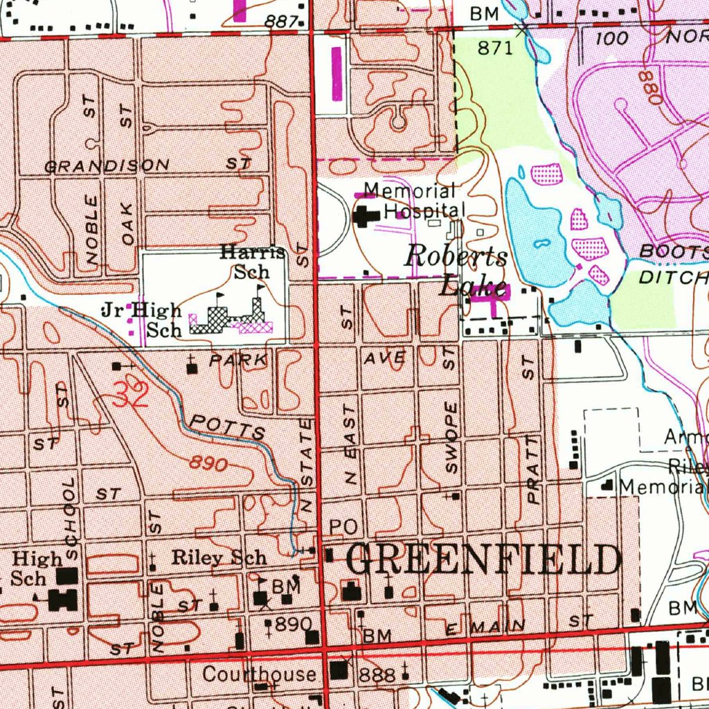 Greensfields Map Greenfield, IN (1962, 24000-Scale) Map by United States Geological ...