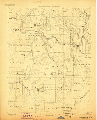 United States Geological Survey Greenfield, MO (1888, 125000-Scale) digital map