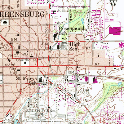 United States Geological Survey Greensburg, IN (1958, 24000-Scale) digital map