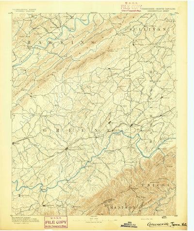 United States Geological Survey Greenville, TN-NC (1892, 125000-Scale) digital map