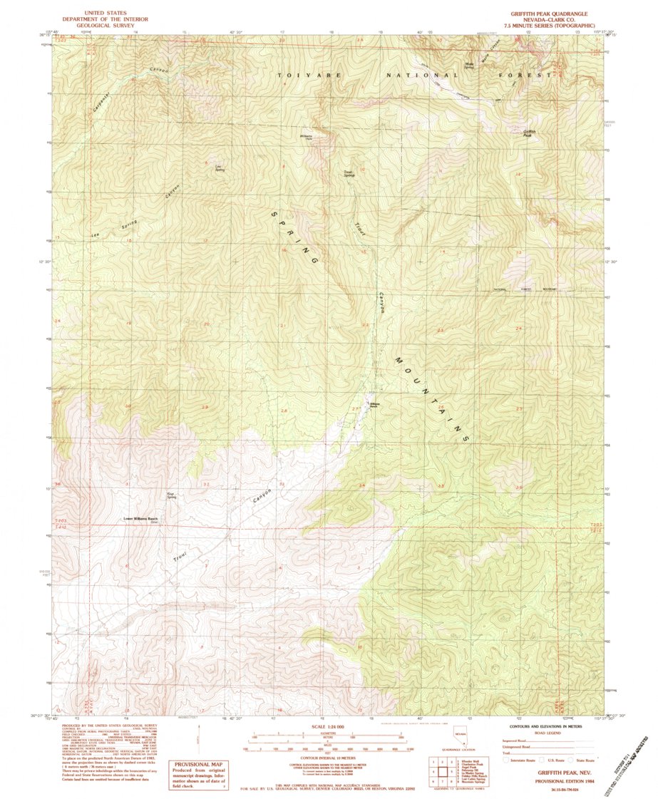 Griffith Peak, NV (1984, 24000-Scale) Map by United States Geological ...