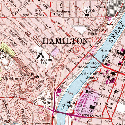 United States Geological Survey Hamilton, OH (1965, 24000-Scale) digital map