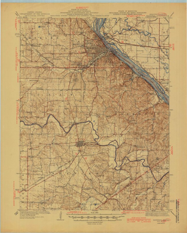 Hannibal, MO-IL (1945, 62500-Scale) Map by United States