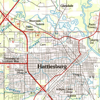 United States Geological Survey Hattiesburg, MS-LA (1984, 100000-Scale) digital map