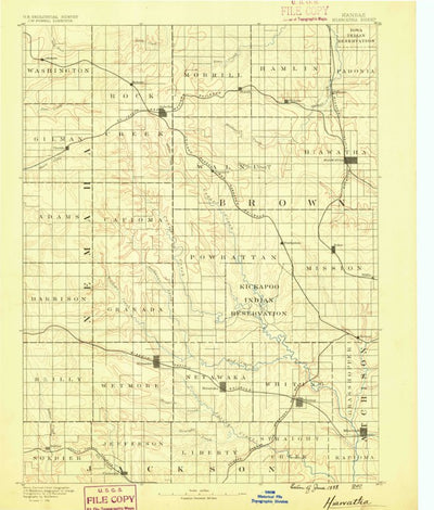 United States Geological Survey Hiawatha, KS-NE (1888, 125000-Scale) digital map