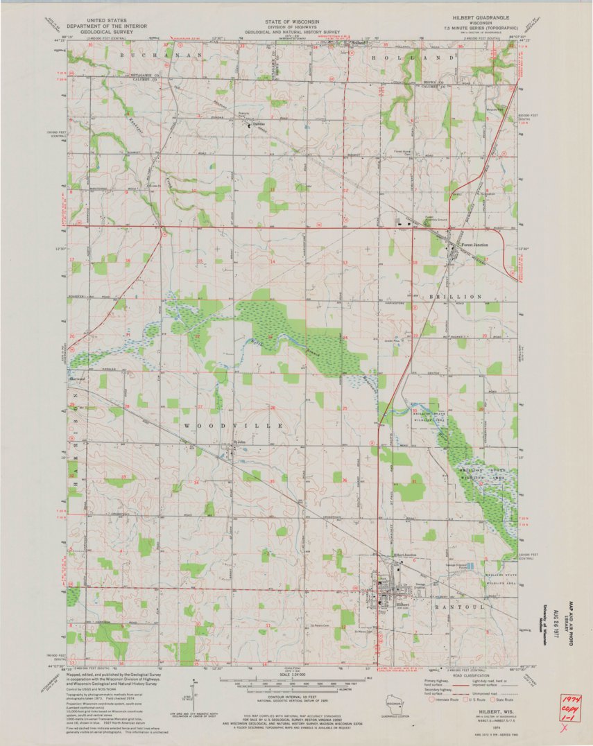 Hilbert, WI (1974, 24000Scale) Map by United States Geological Survey