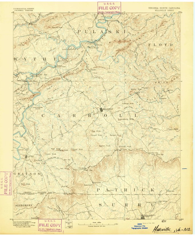 Hillsville, VANC (1892, 125000Scale) Map by United States Geological