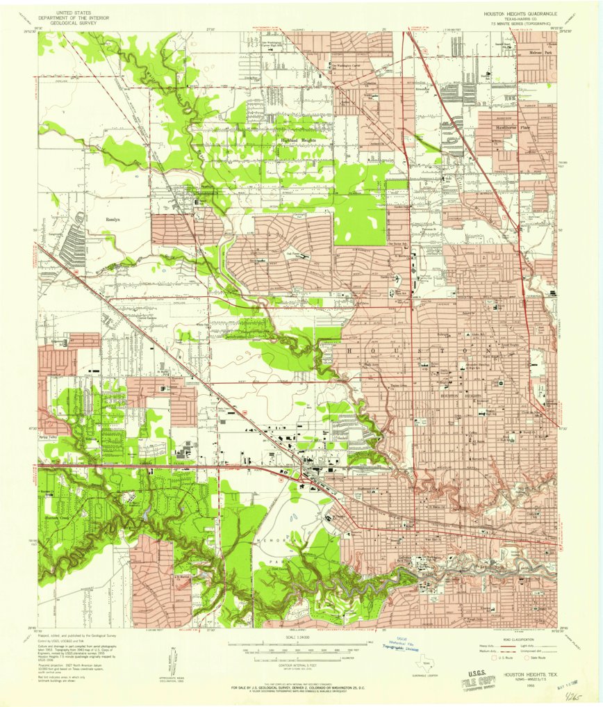 Houston Heights, TX (1955, 24000-Scale) Map by United States Geological ...