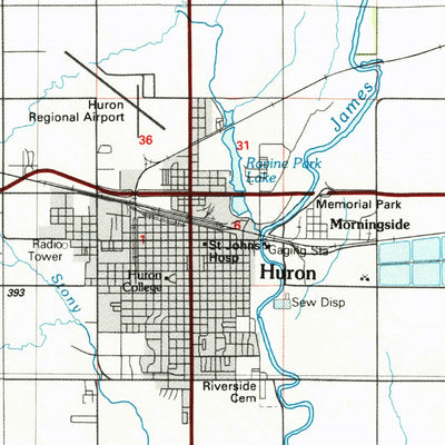 United States Geological Survey Huron, SD (1985, 100000-Scale) digital map